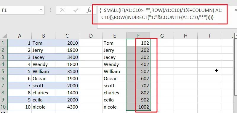 Excel Array Construction