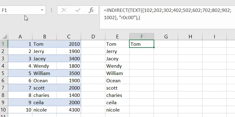 Excel Array Construction