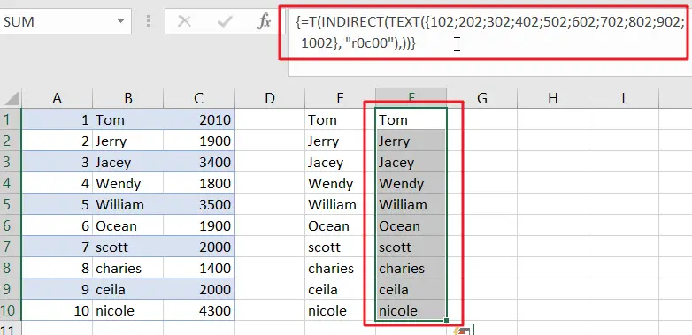 Excel Array Construction