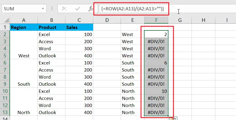 Excel Array Construction