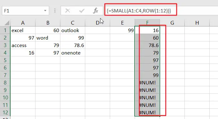 Excel Array Construction