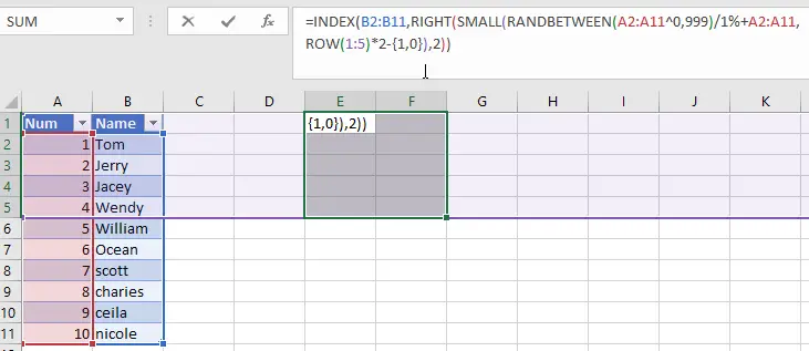 Excel Array Construction