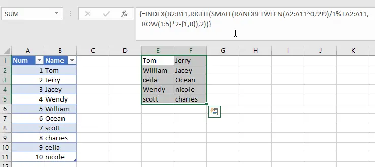 Excel Array Construction