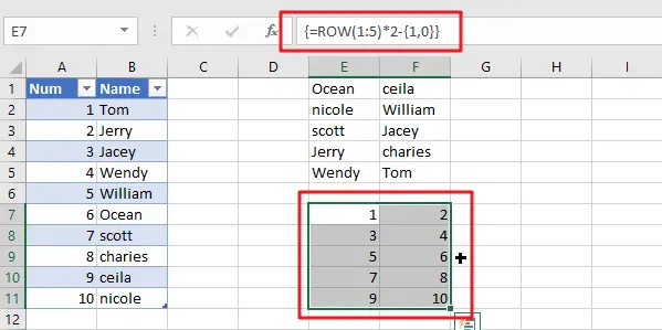 Excel Array Construction