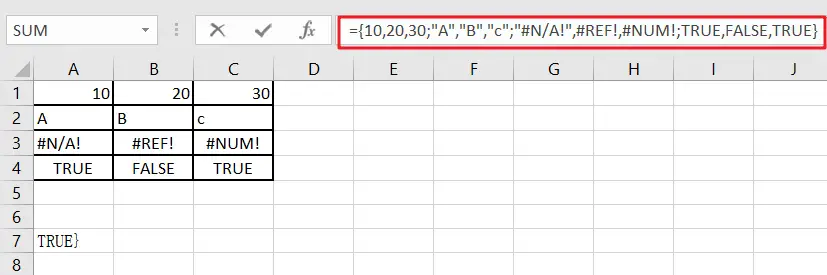 excel array