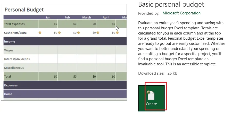 Basic personal budget