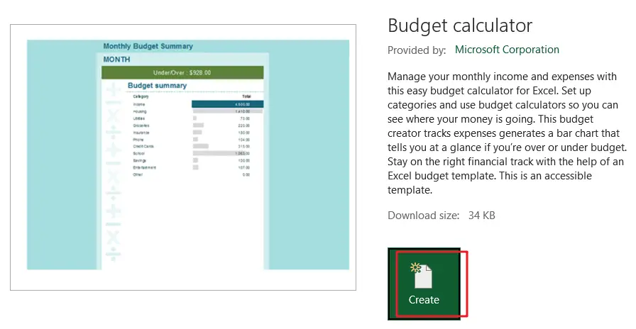 Budget calculator template