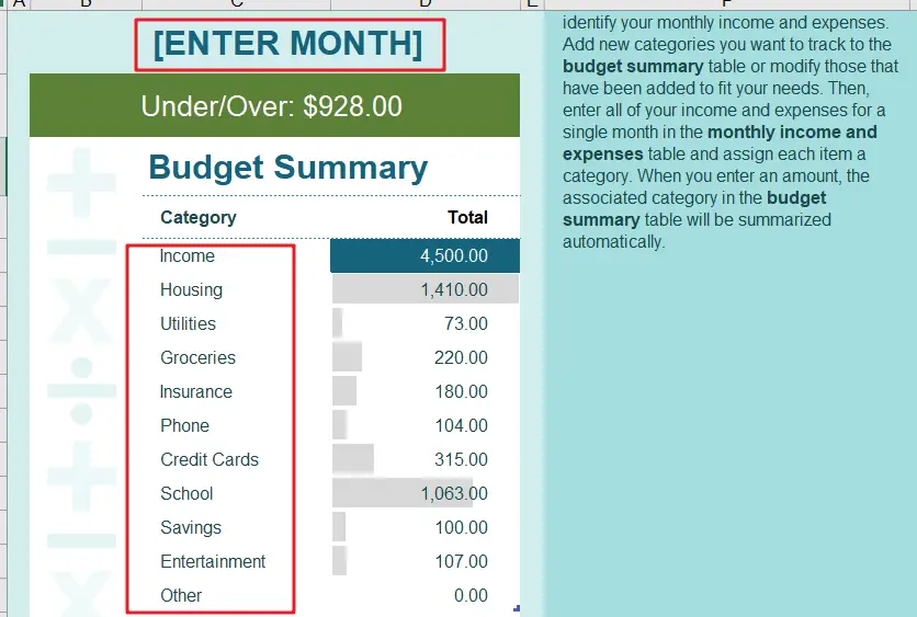 Budget calculator template