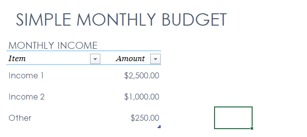 Easy monthly budget 1