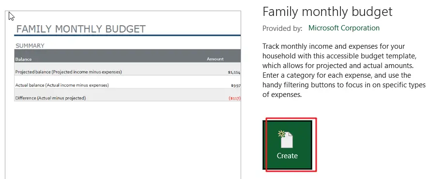 Family monthly budget