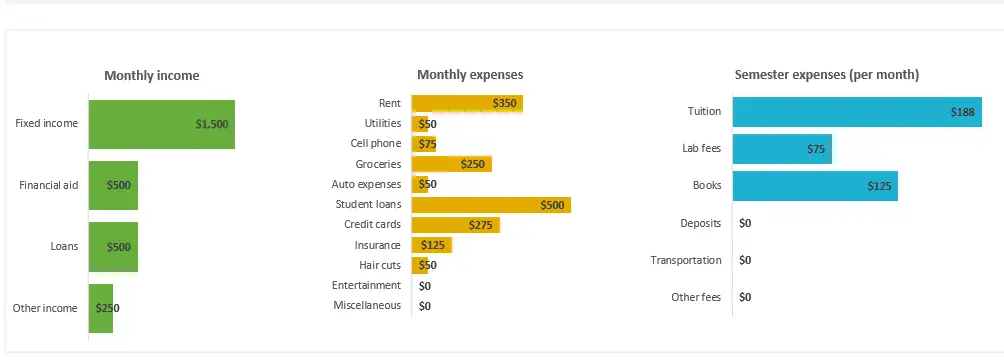 Monthly college expense budget