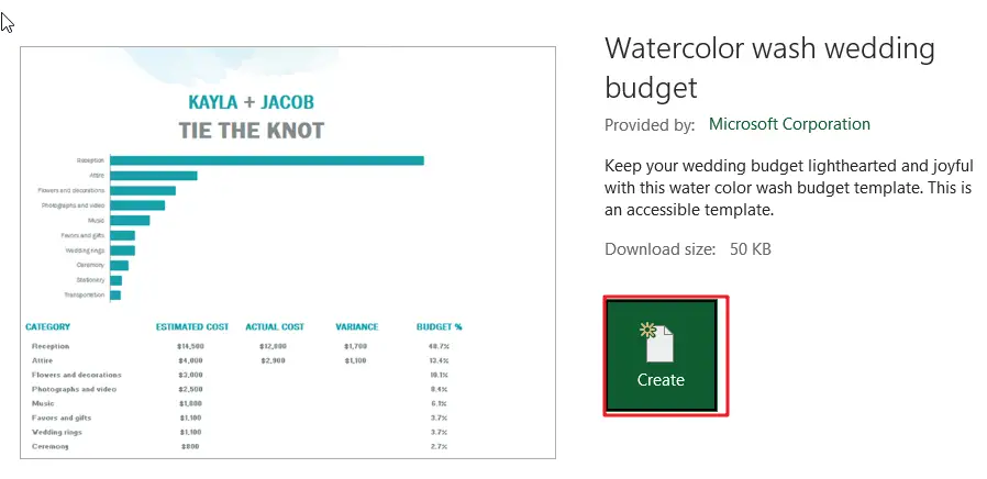Watercolor wash wedding budget