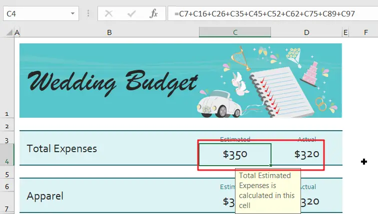 Wedding budget expenses comparision