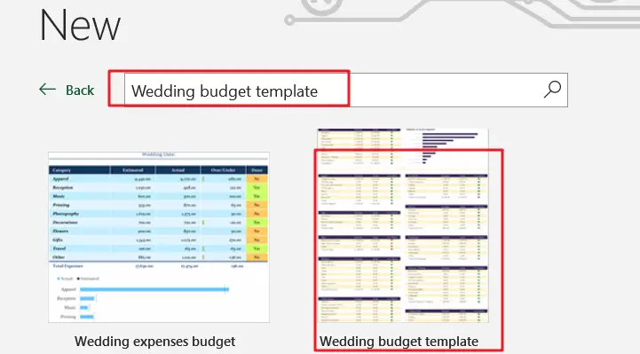 Wedding budget template