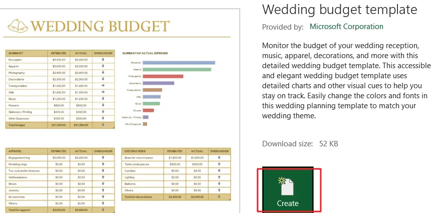 Wedding budget template