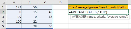 How to Calculate Average Ignore Blank and Zero Cells in Excel2.png