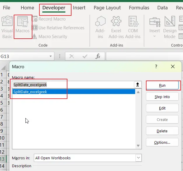 How to Split Date into Day, Month and Year vba code2.png