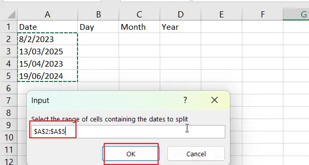 How to Split Date into Day, Month and Year vba code3.png