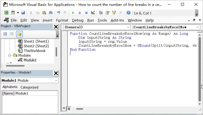 How to count the number of line breaks in a cell 20