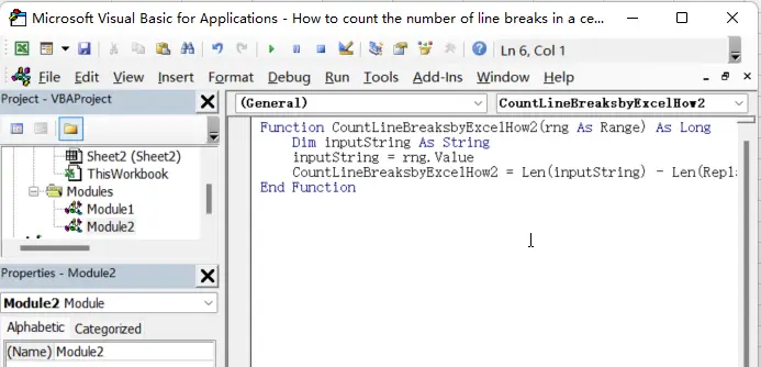 How to count the number of line breaks in a cell 22