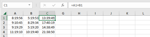 add two times in excel