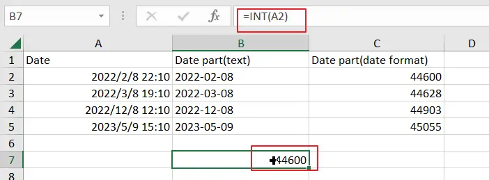 Extract Date from Datetime int function