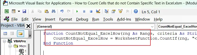 How to Count Cells that do not Contain Specific Text vba1.png