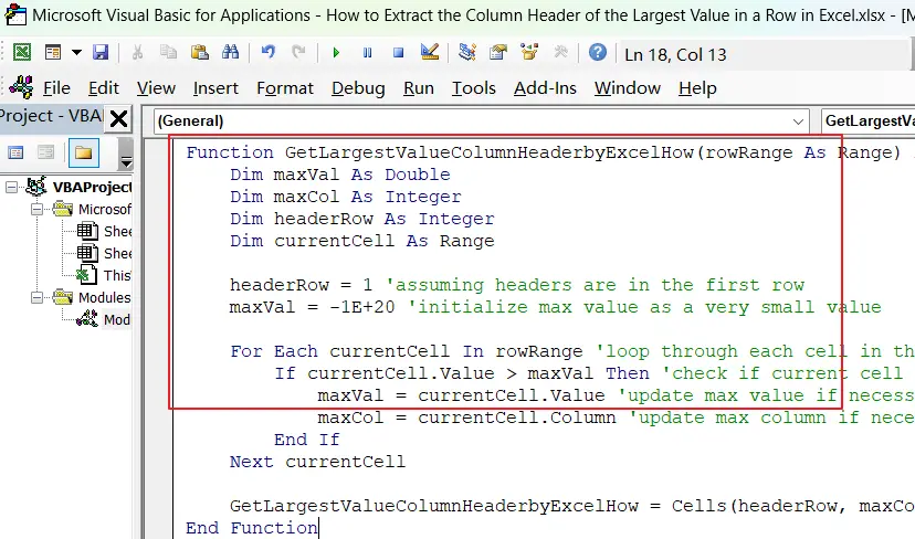 How to Extract the Column Header of the Largest Value in a Row in Excel vba2.png