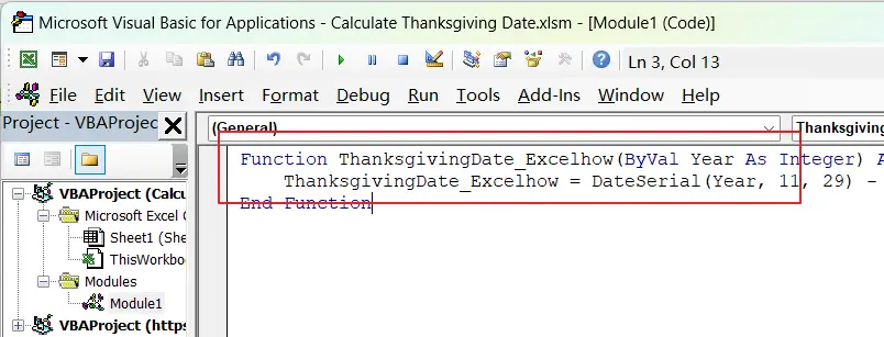 Calculate Thanksgiving Date vba1.png