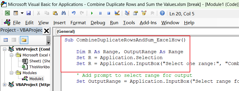 Combine Duplicate Rows and Sum the Values vba 1.png