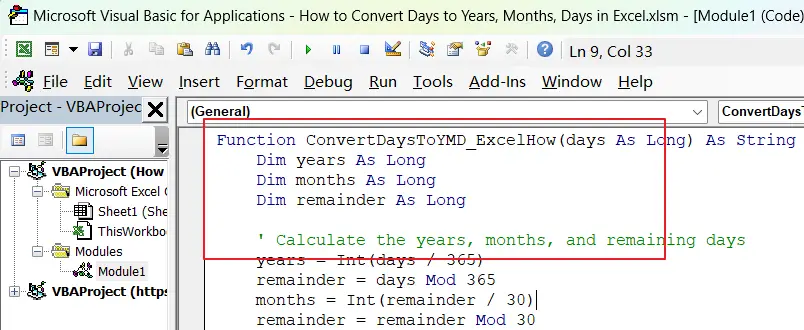 How to Convert Days to Years, Months, Days in Excel vba1.png