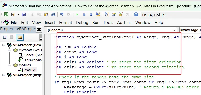 How to Count the Average Between Two Dates in Excel vba1.png