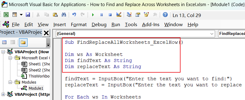 How to Find and Replace Across Worksheets in Excel vba1.png