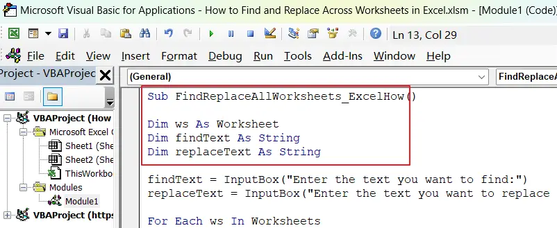 How to Find and Replace Across Worksheets in Excel vba1.png