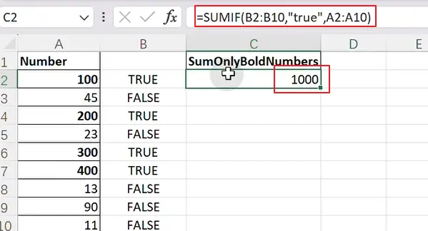 how to sum only numbers in bold in a range3.png
