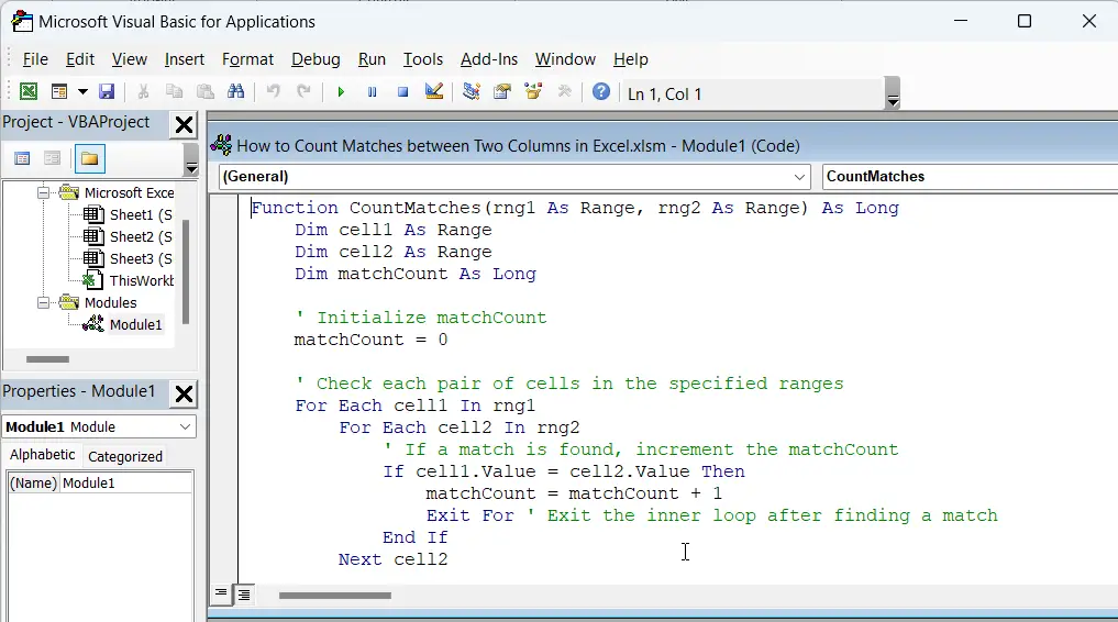 How to Count Matches between Two Columns in Excel11